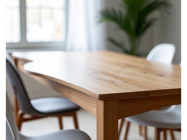 Op maat gemaakte houten tafel in een moderne inrichting